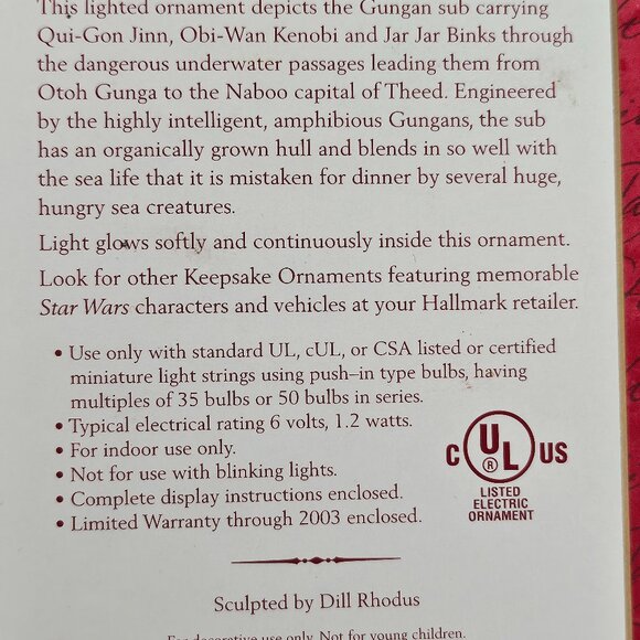 2000 Hallmark Star Wars Episode 1 Gungan Submarine Ornament Original Box - Picture 5 of 12